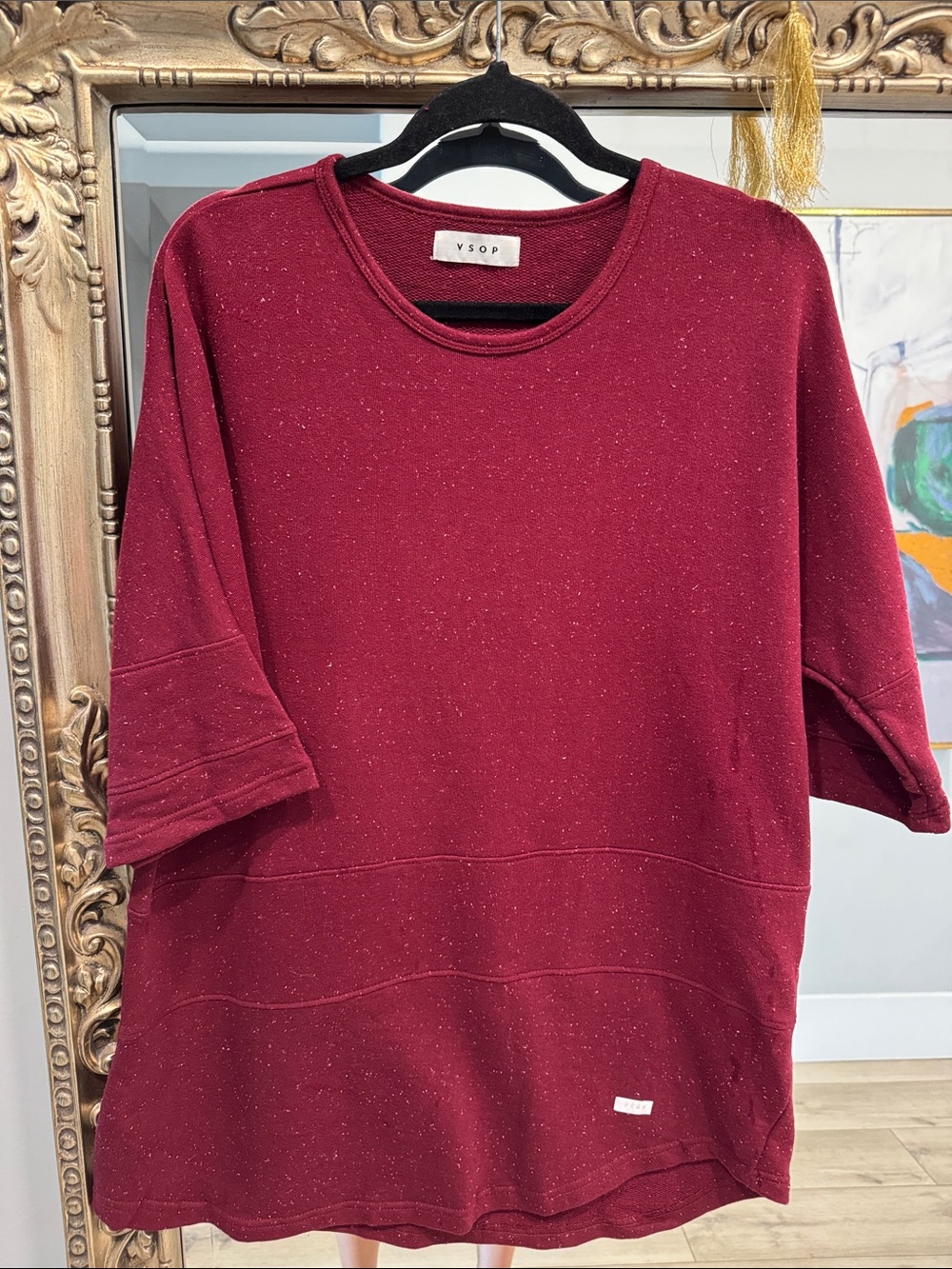 Men's Burgundy Short-Sleeve Crewneck Sweater
